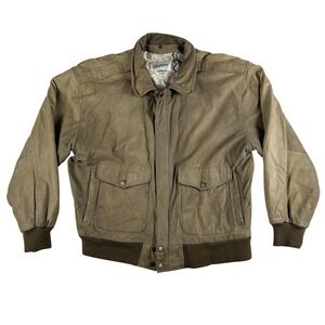 Vintage Savage Jacket Mens Large Brown Leather Bomber Map Lining Dyed Opossum